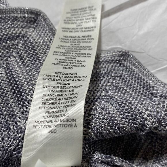 WHBM Long Tunic V-Neck Dressy Sweater‎ Flare Sleeve Metallic Silver Grey M - Picture 13 of 14